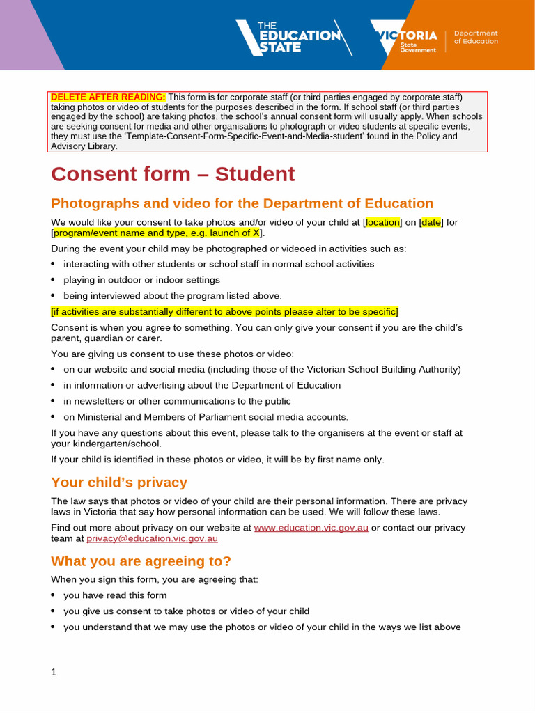 Student Media Consent Form Template | PDF