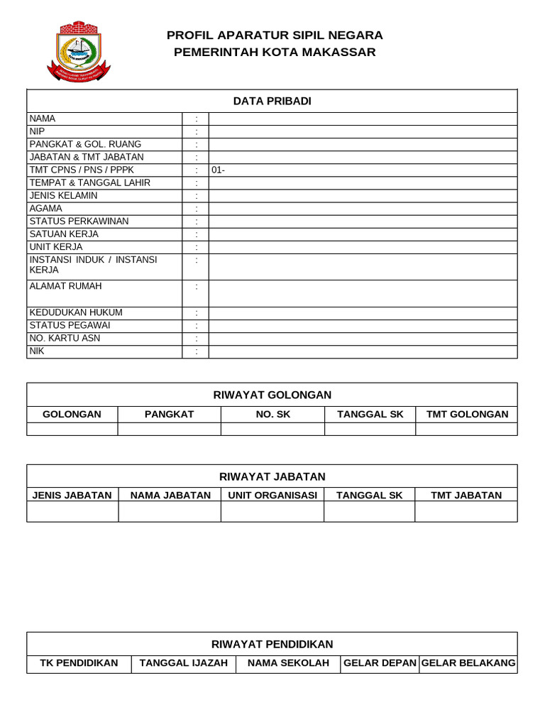 Form Profil Asn Kosong | PDF