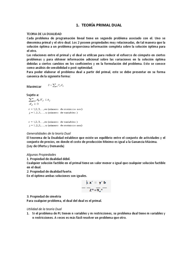 Teoría Primal Dual | PDF | Programación lineal | Enseñanza de matemática