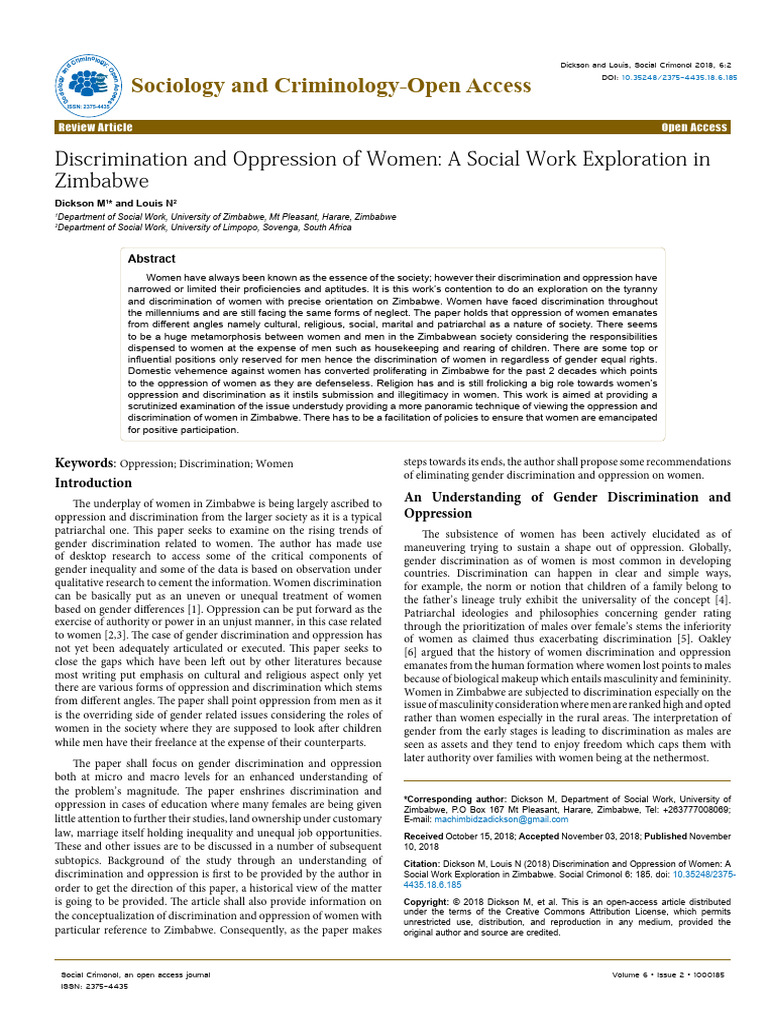 Discrimination and Oppression of Women A Social Work Exploration ...