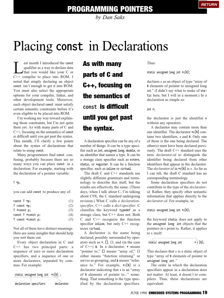 1998-06 Placing Const in Declarations | PDF