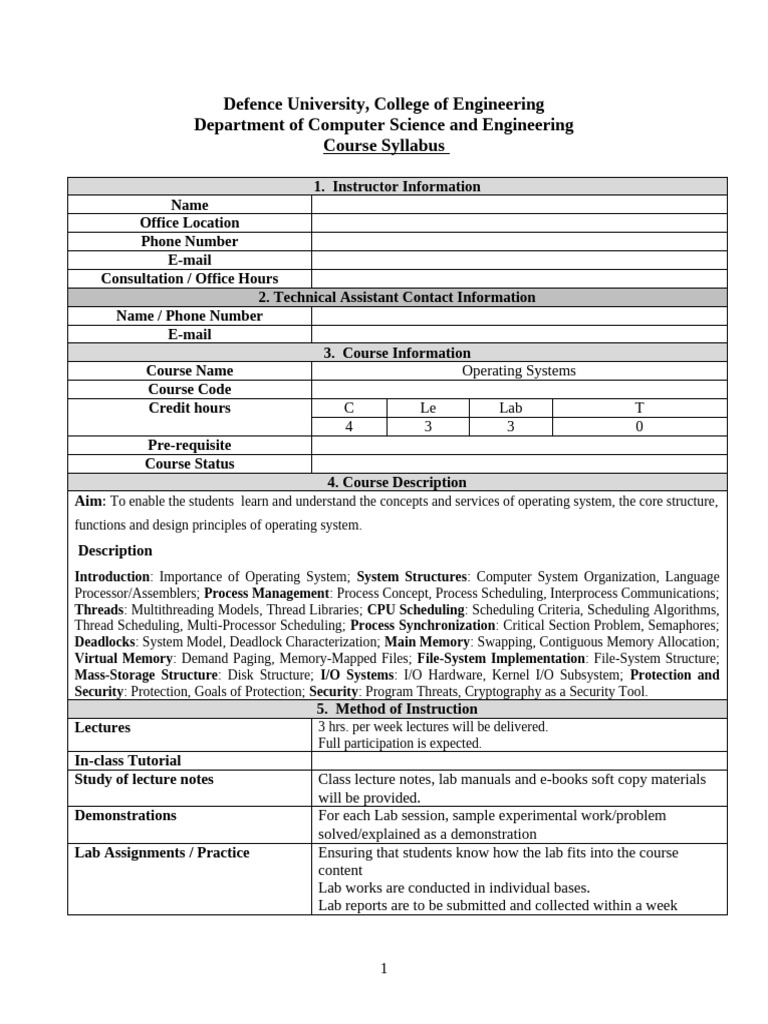 Operating Systems Course Syllabus | PDF | Thread (Computing ...