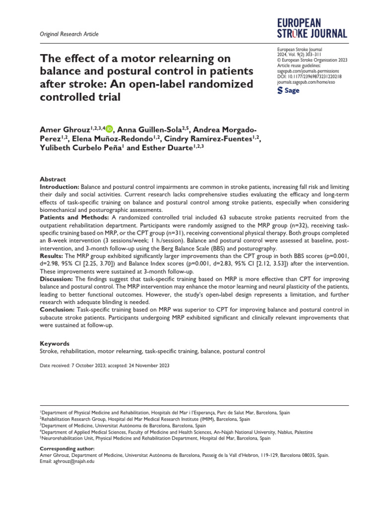 Motor Relearning Impact on Stroke Balance | PDF | Balance (Ability)