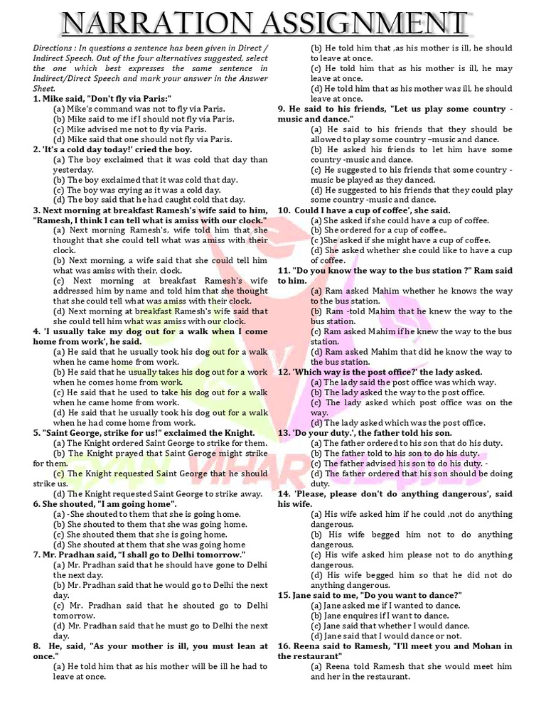 Direct and Indirect Speech Exercises | PDF
