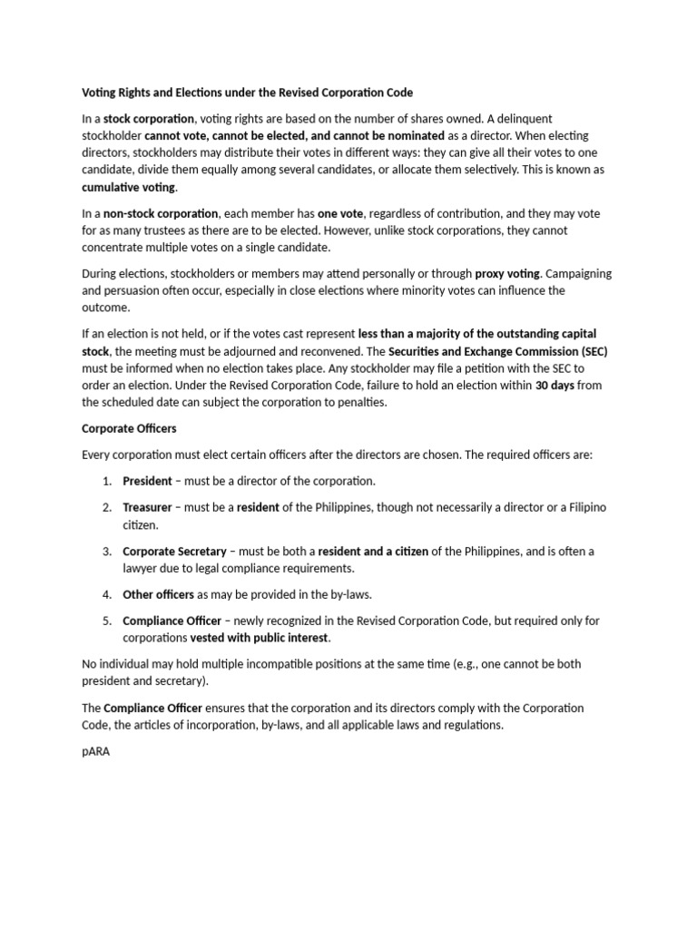 Voting Rights and Corporate Elections Explained | PDF | Elections | Stocks
