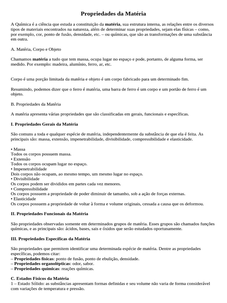 Propriedades e Estados da Matéria | PDF | Matéria | Líquidos