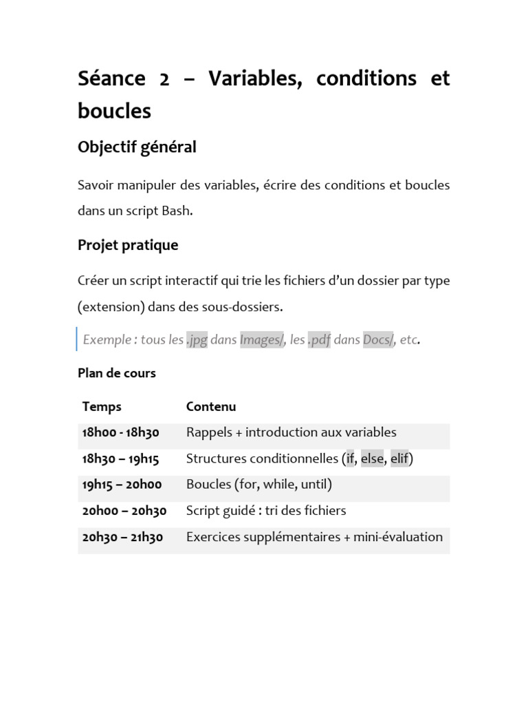 Script Bash : Variables et Boucles | PDF