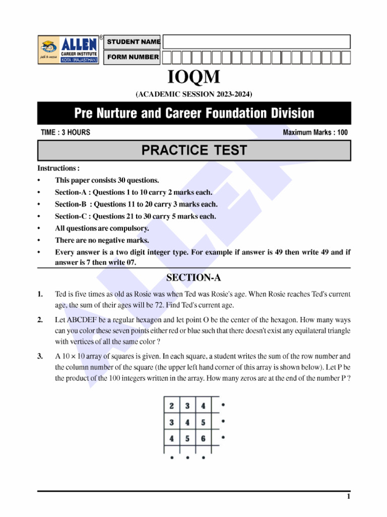 Ioqm Test (30.08.23) | PDF