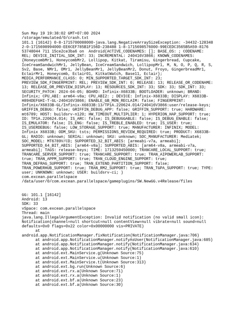 Android Crash Log Analysis: Infinix X6833B | PDF | Java (Programming ...