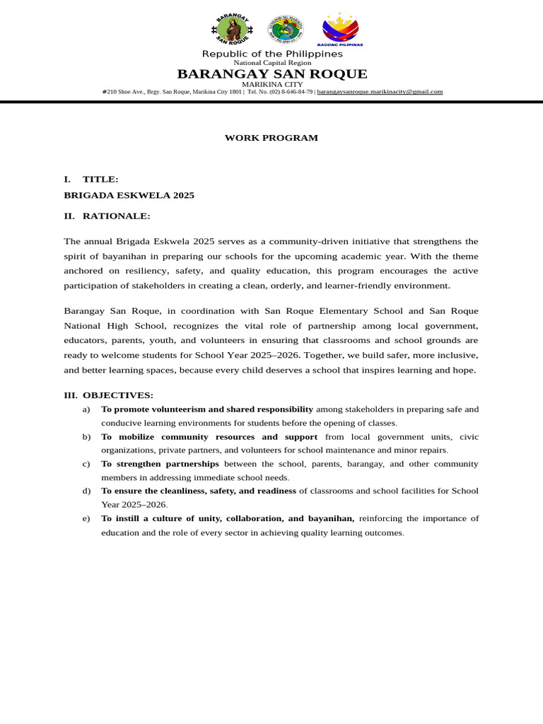 Brigada Eskwela 2025 Work Program | PDF