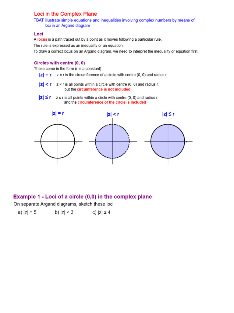 Complex Number Loci in Argand Diagrams | PDF | Circle | Analytic