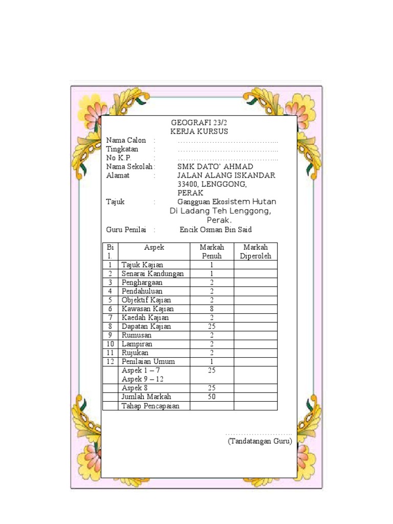 Contoh Kerja Kursus Tingkatan 3  PDF