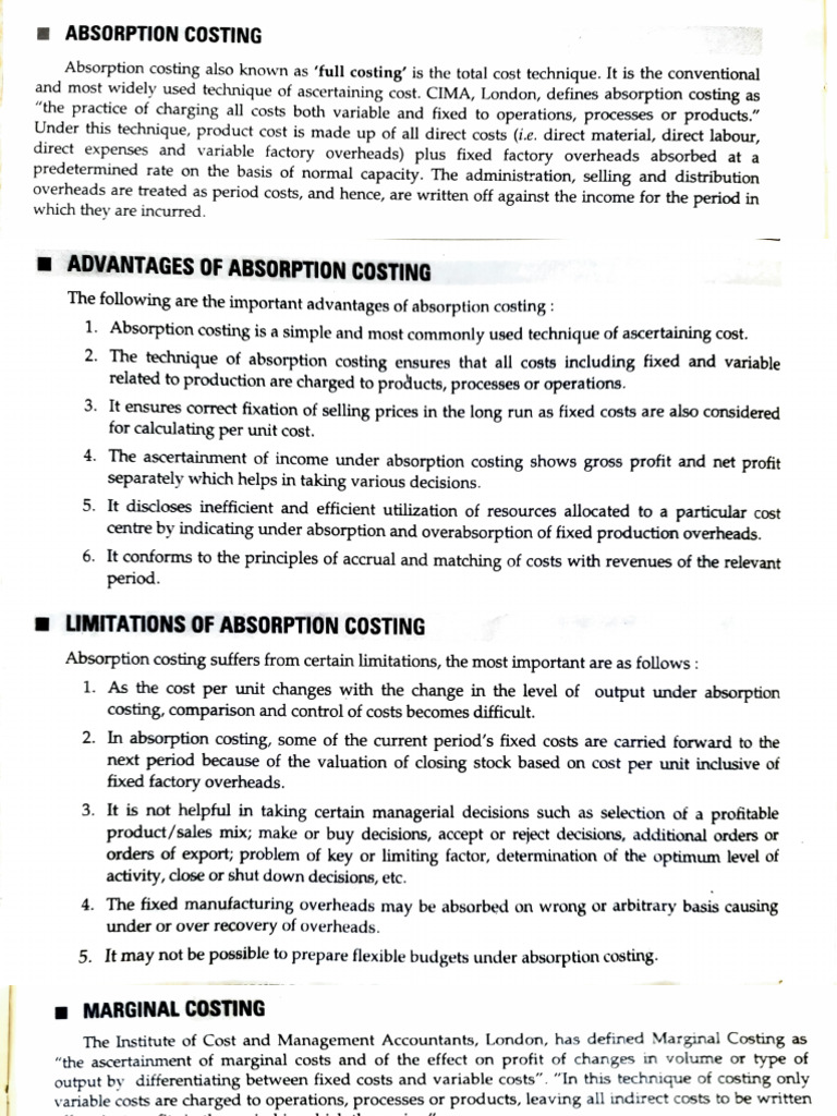 Absorption vs. Marginal Costing Explained | PDF | Production And ...
