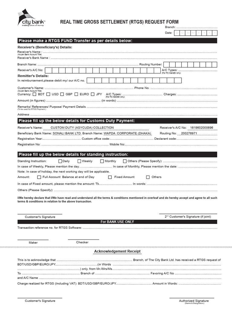 RTGS Request Form Template | PDF | Banks | Indemnity