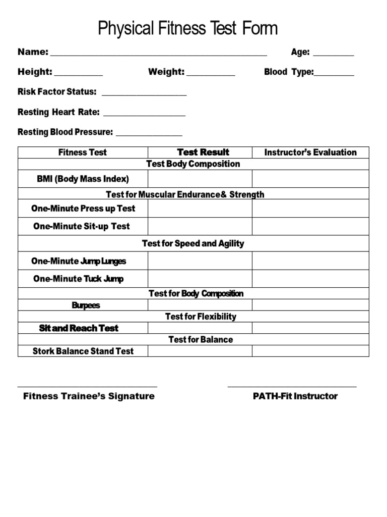 Physical Fitness Assessment Form | PDF | Heart Rate | Physical Fitness