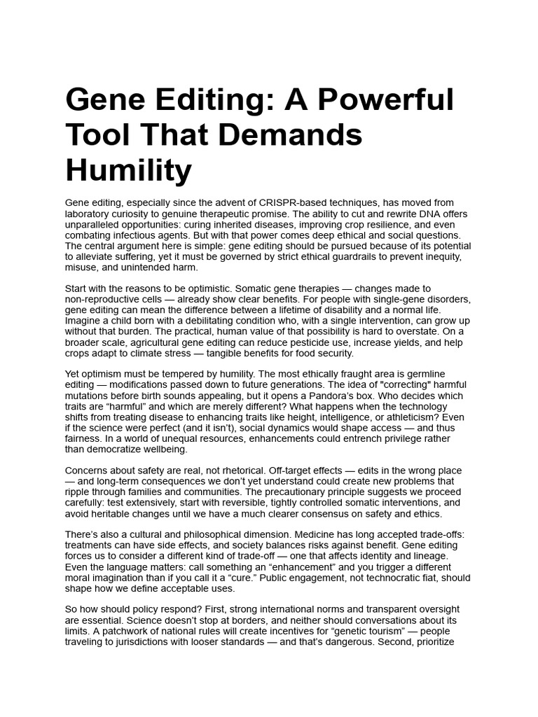Ethical Considerations in Gene Editing | PDF | Genetic Engineering | Gene