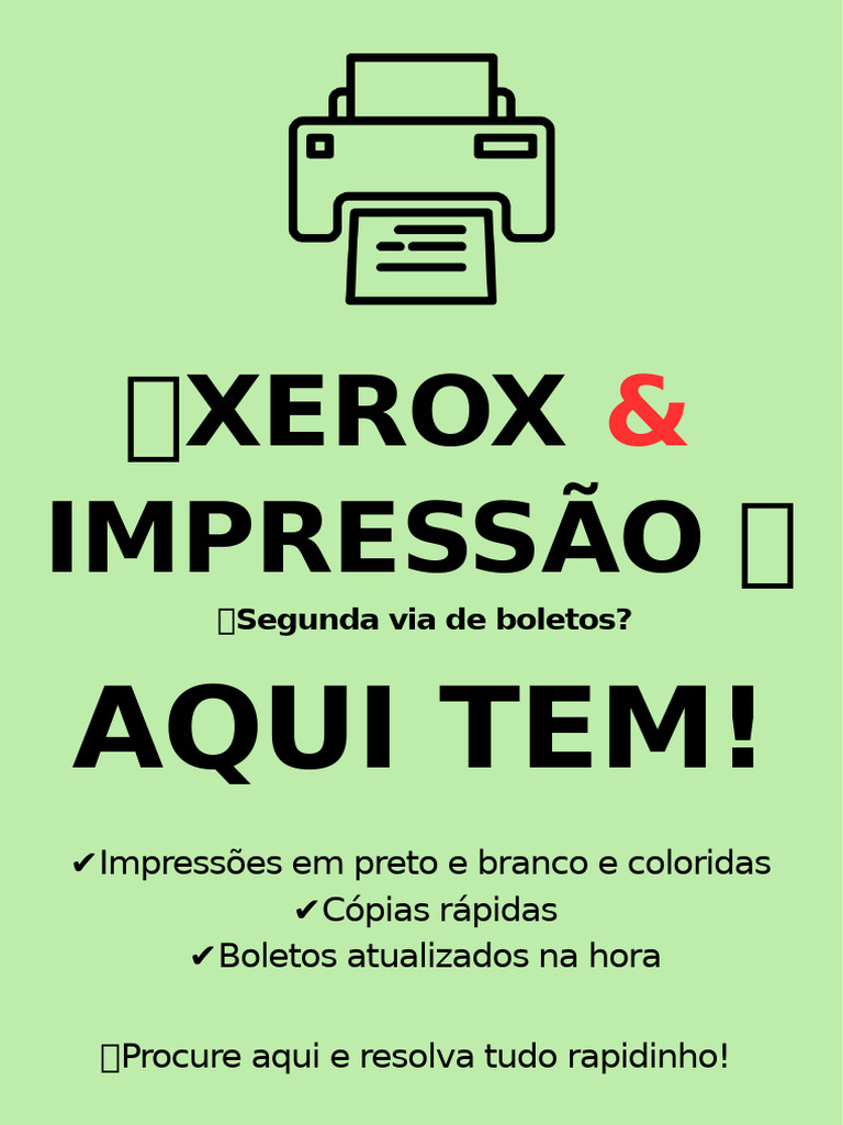 ?️ XEROX E IMPRESSÃO ? ? Segunda via de boletos AQUI TEM! ️ Impressões ...
