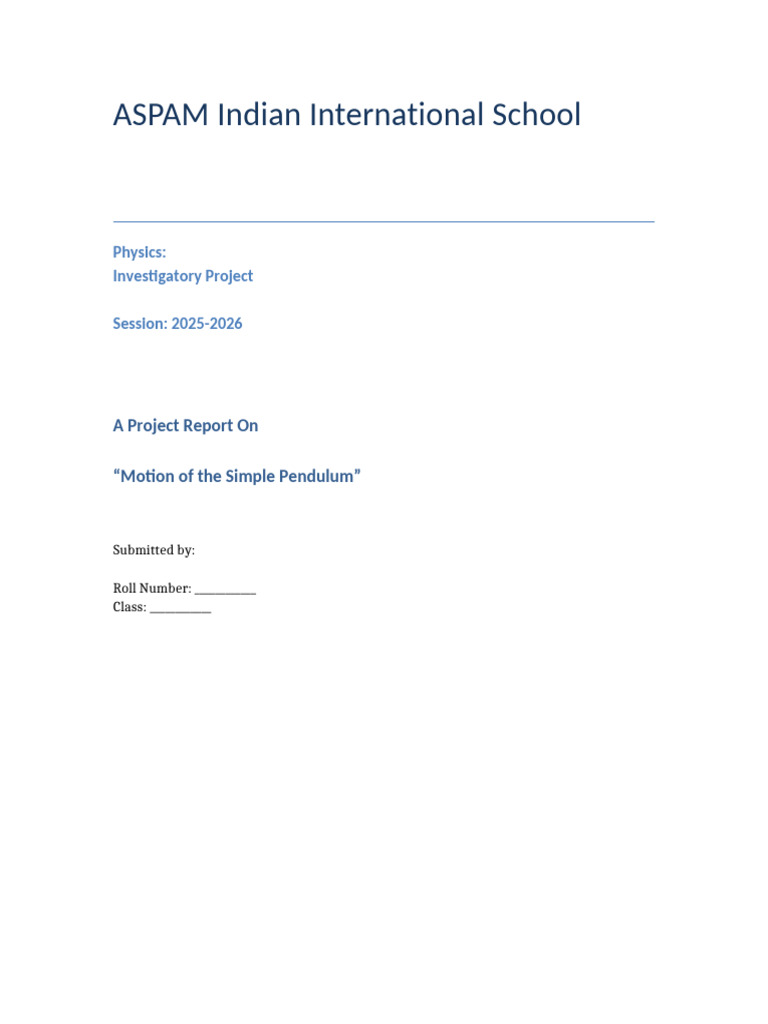 Pendulum Motion Project Report | PDF | Pendulum | Oscillation