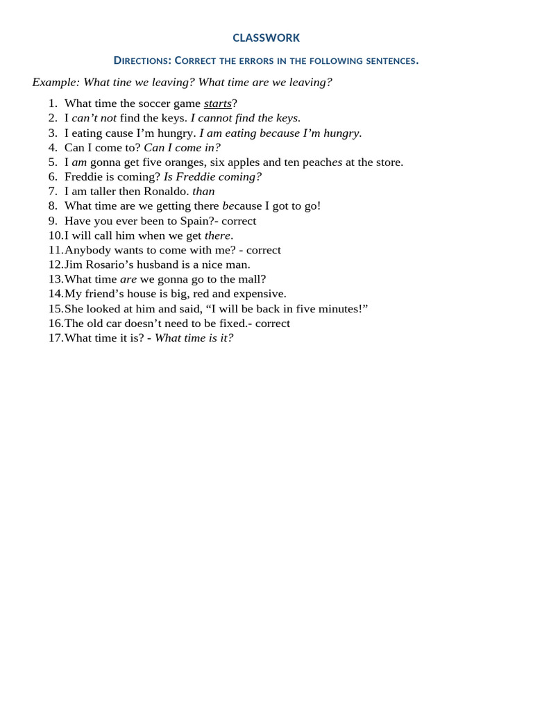 Correct The Following Sentences | PDF