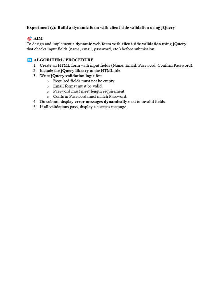 jQuery Dynamic Form Validation Guide | PDF