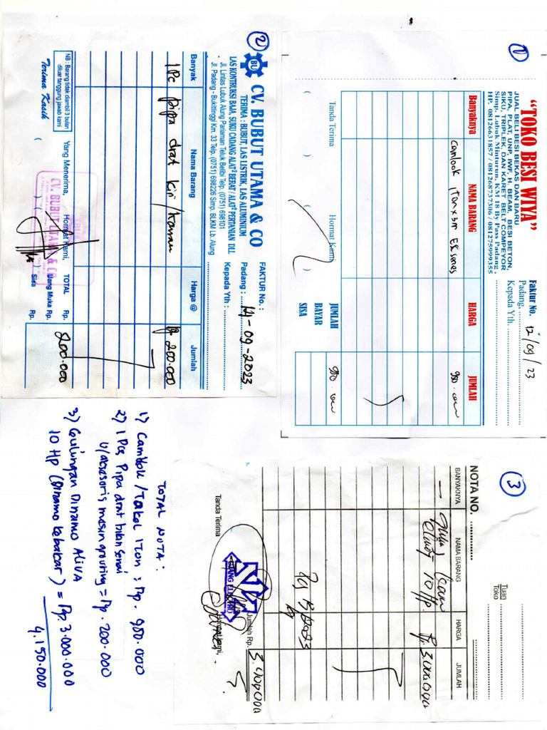 Nota Besi Wiya, CV - Bubut&ujang Elektro TGL 12,13&14!09!2023 | PDF