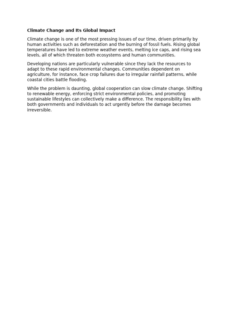 Global Climate Change Effects and Solutions | PDF