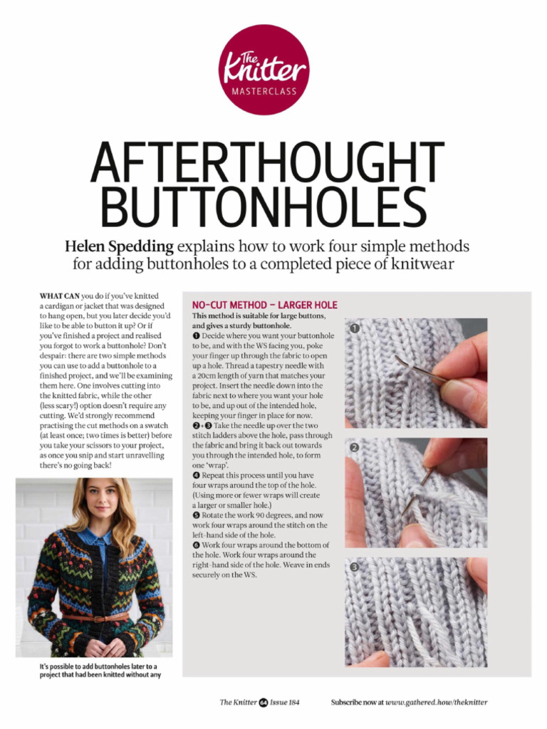The Knitter Masterclass Afterthought Buttonholes | PDF