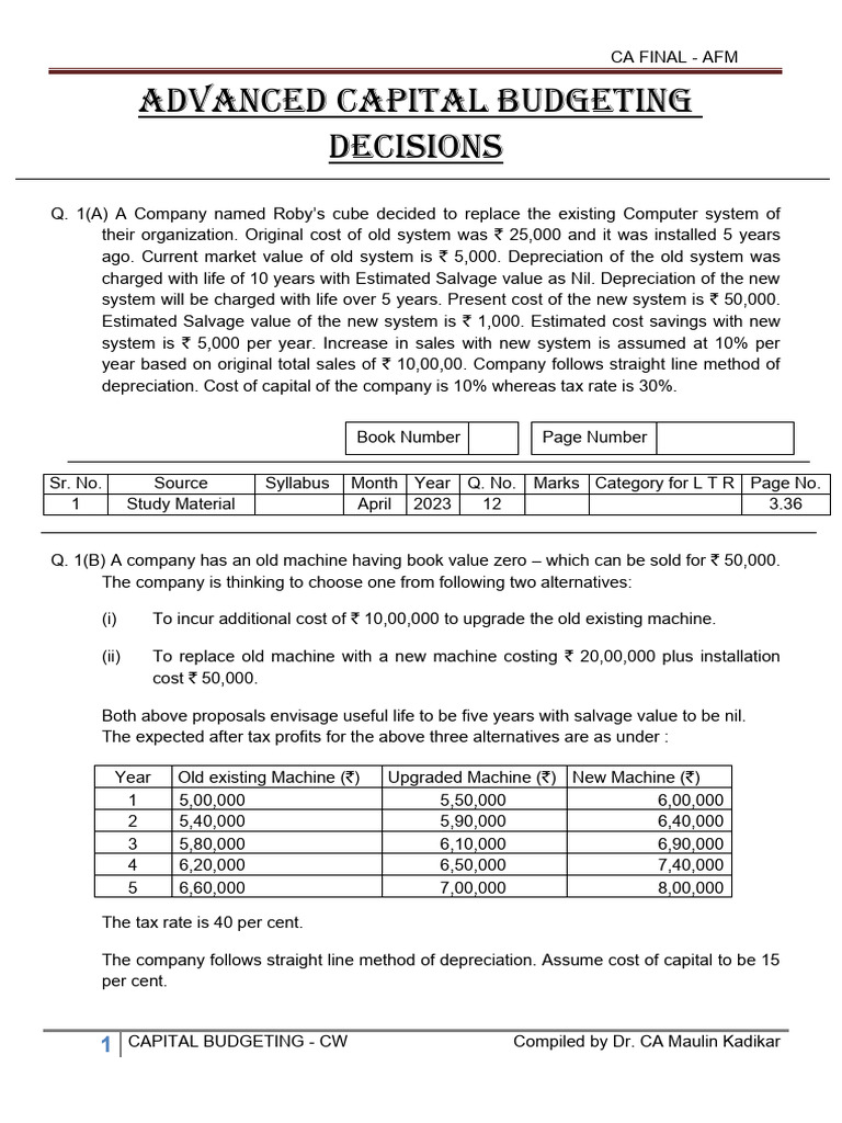 A055 03 Advanced Capital Budgeting Decisions CW | PDF | Net Present ...