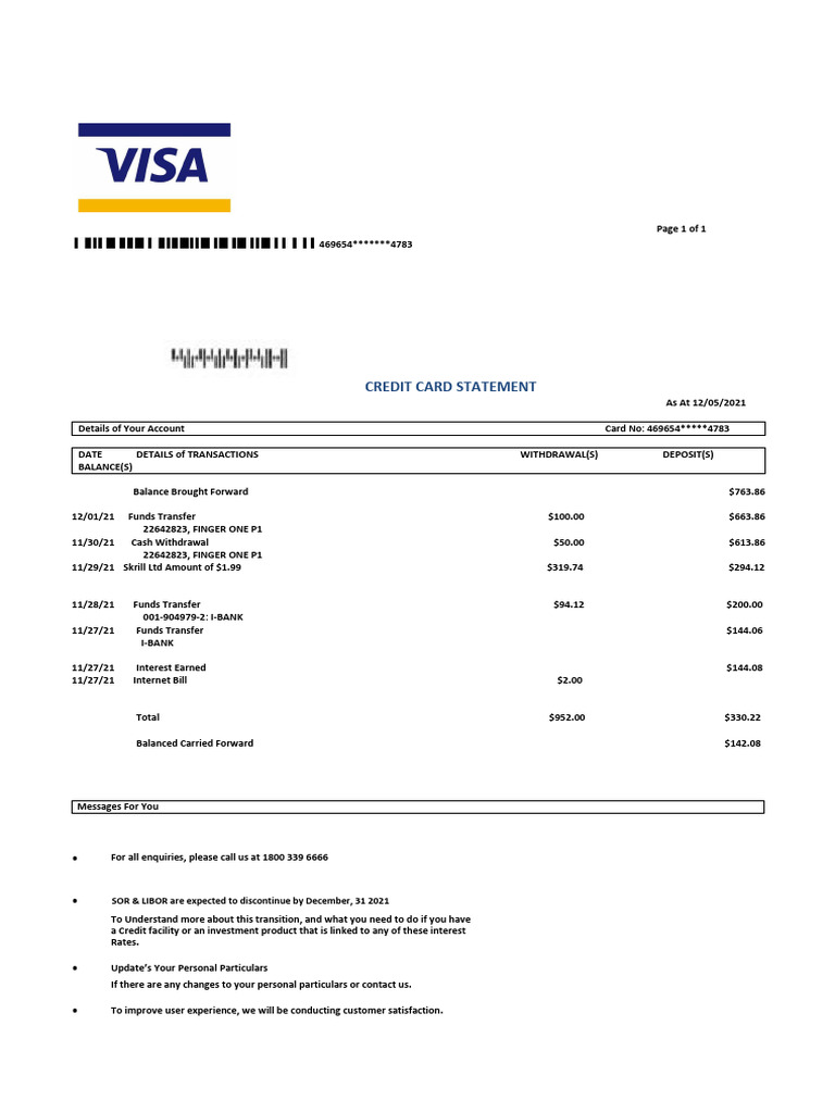Credit Card Statement Summary 12/2021 | PDF | Credit Card | Banking ...