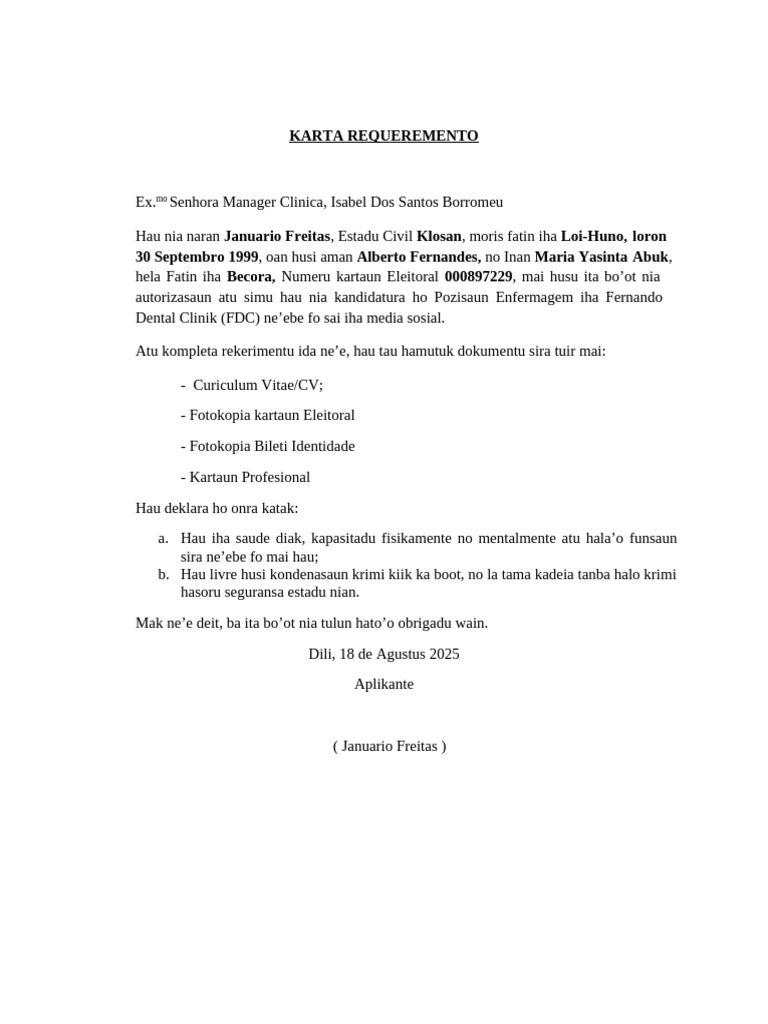 Solicitud de Empleo en Fernando Dental Clinik | PDF