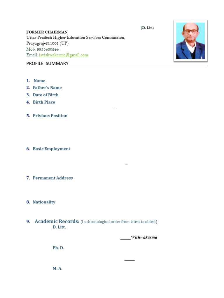 Detailed Profile in English of Prof. I.S. Vishwakarma 01.03.2025 | PDF