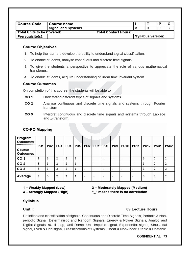 Signal and Systems Course Syllabus | PDF | Laplace Transform | Spectral ...