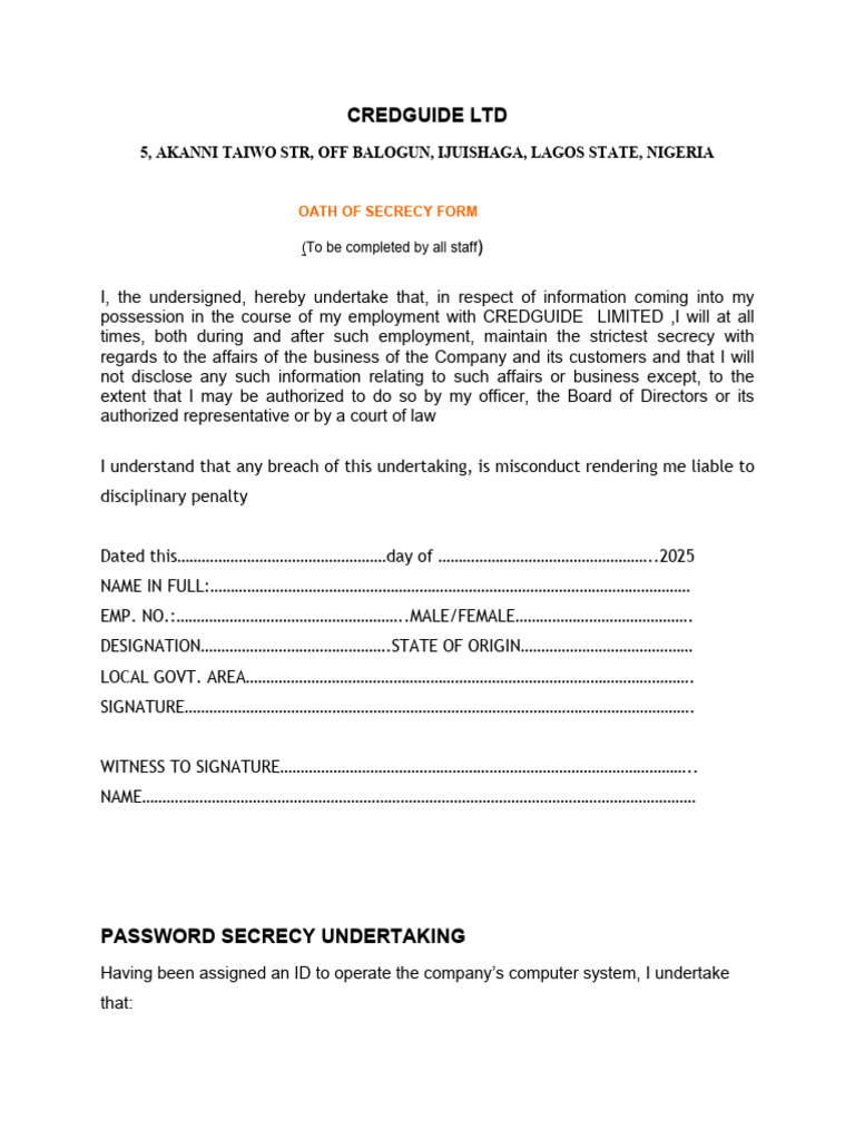 CREDGUIDE Oath of Secrecy Form | PDF | Common Law | Justice