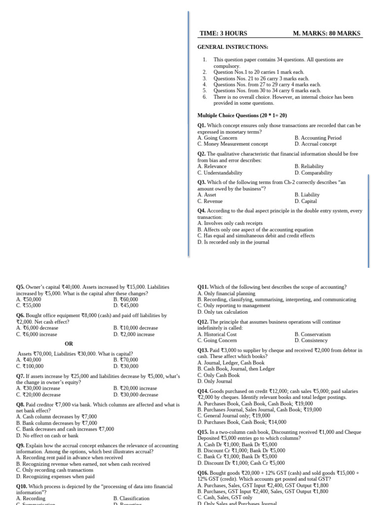 Comprehensive Accounting Question Paper | PDF | Debits And Credits ...