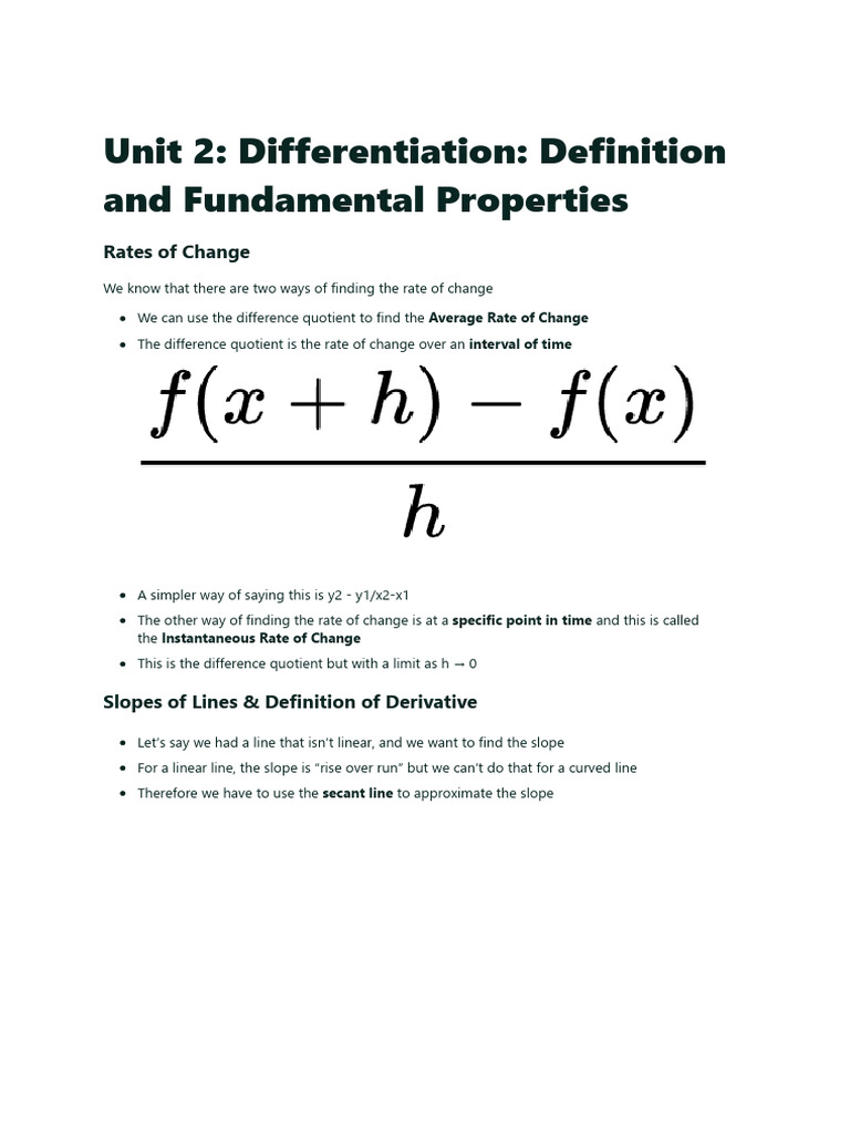 AP Calc BC-Unit 2 - Differentiation - Definition and Fundamental ...