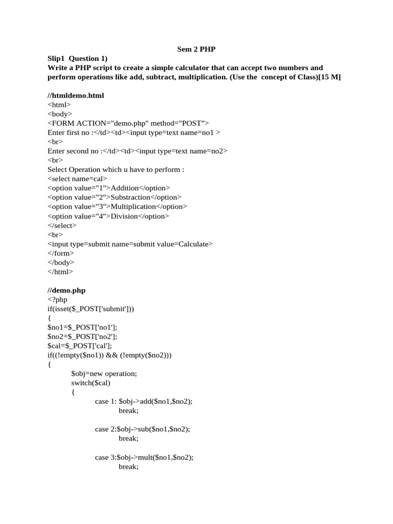 PHP Scripts for Calculator and XML Handling | PDF | Area | Ajax ...
