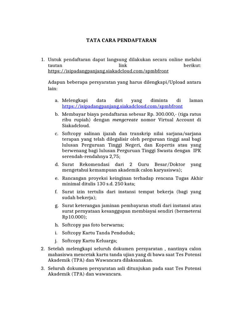 Panduan Pendaftaran Program Magister | PDF