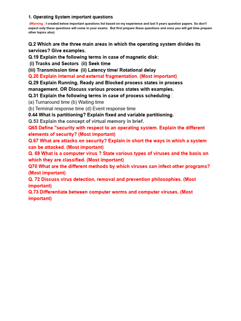Essential Operating System Exam Questions | PDF