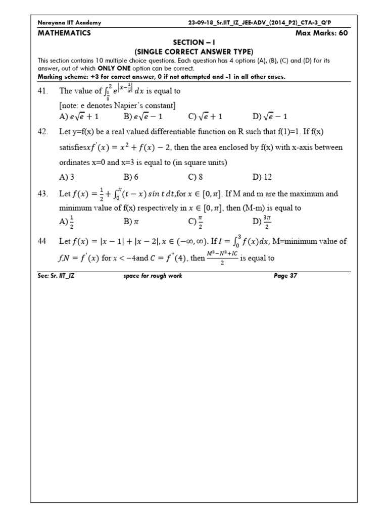 IIT JEE Advanced Mathematics Practice Paper | PDF | Numbers | Function ...