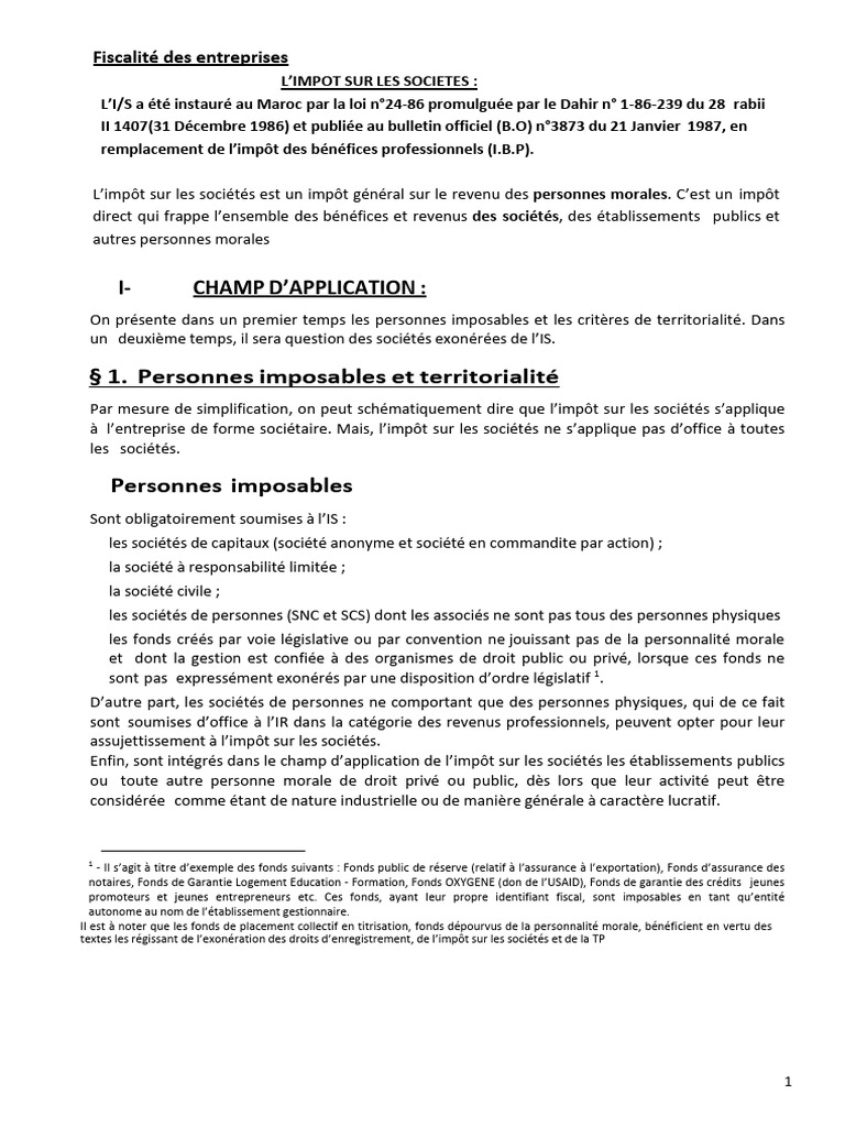 Fiscalité des entreprises au Maroc : IS | PDF | Impôts | Impôt sur le ...