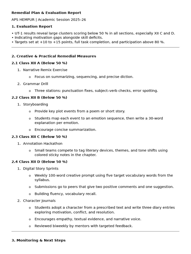Remedial Plan - 12th | PDF