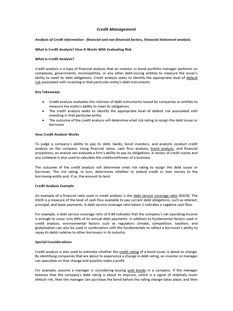 Understanding Credit Analysis and Risk | PDF | Debt | Equity (Finance)