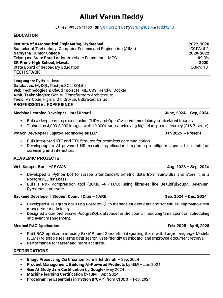 Varun Alluri: AI & Software Developer Profile | PDF | Application ...