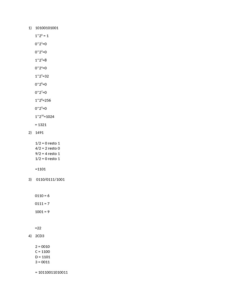 Binary Calculations and Conversions | PDF