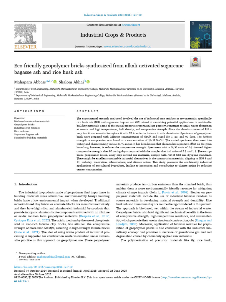 Geopolymer B From Sugarcane and Rise Husk | PDF | Concrete | Sodium ...