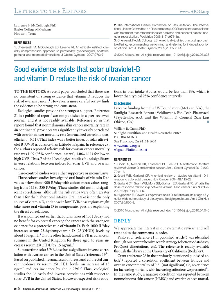 Vitamin D and Ovarian Cancer Risk Insights | PDF | Vitamin D | Clinical ...
