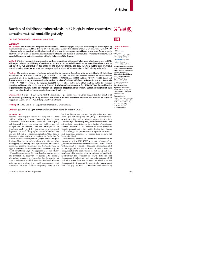Burden of Childhood Tuberculosis in 22 High-Burden Countries A ...