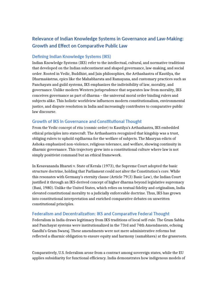 Indian Knowledge Systems in Law & Governance | PDF | Alternative ...