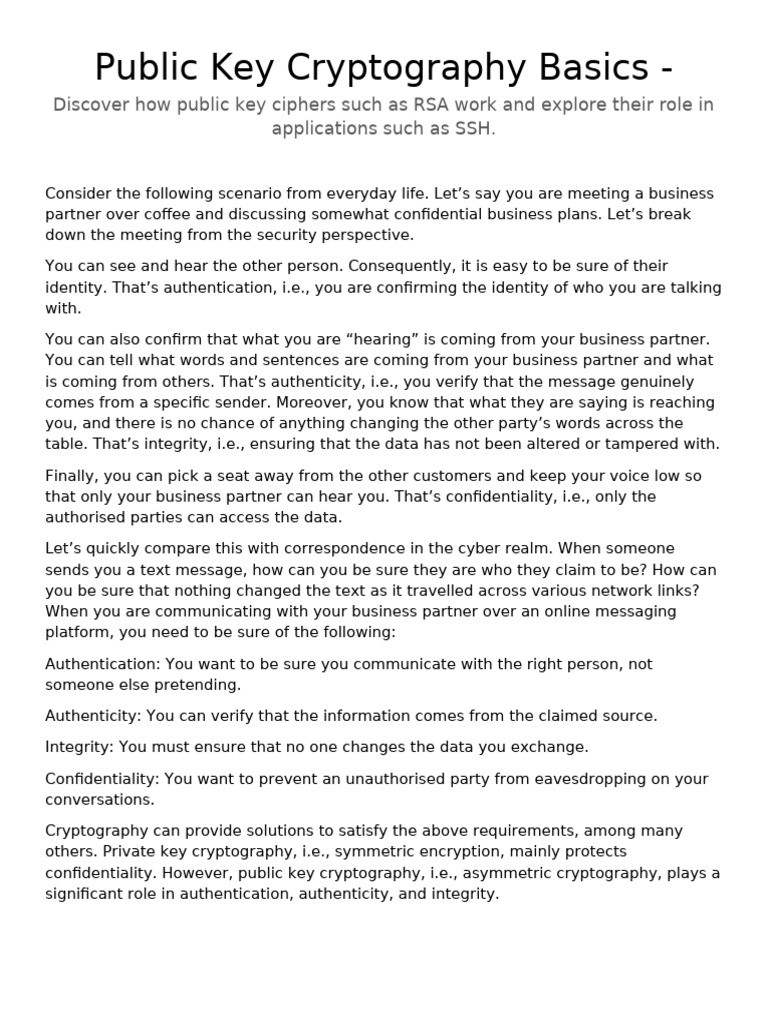 Public Key Cryptography Basics | PDF | Key (Cryptography) | Cryptography