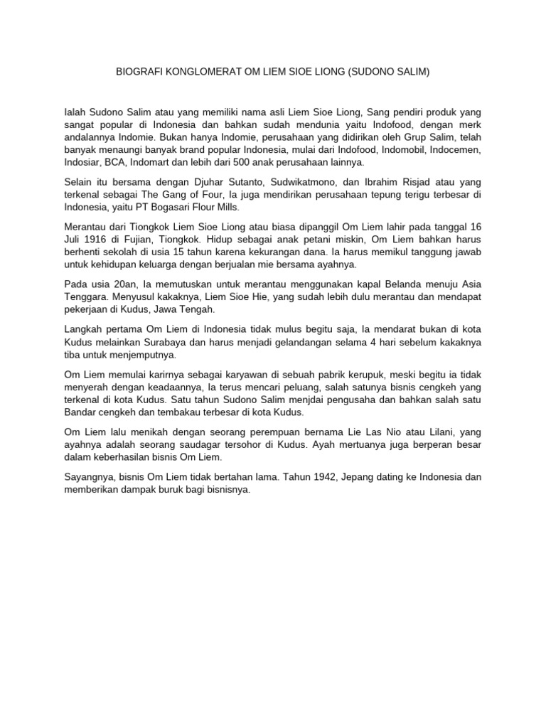 Biografi Sudono Salim: Om Liem Sioe Liong | PDF